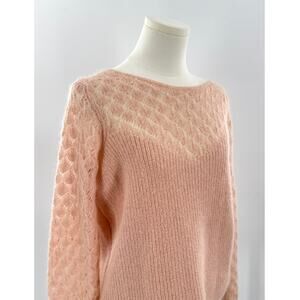 Sezane Hortense Pink Mohair Alpaca Sweater Crochet Lacey Knit XS